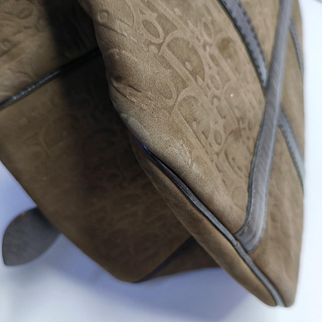 Dior Bowling Bag Brown Suede Monogram Black Handles 30cm en vente 9