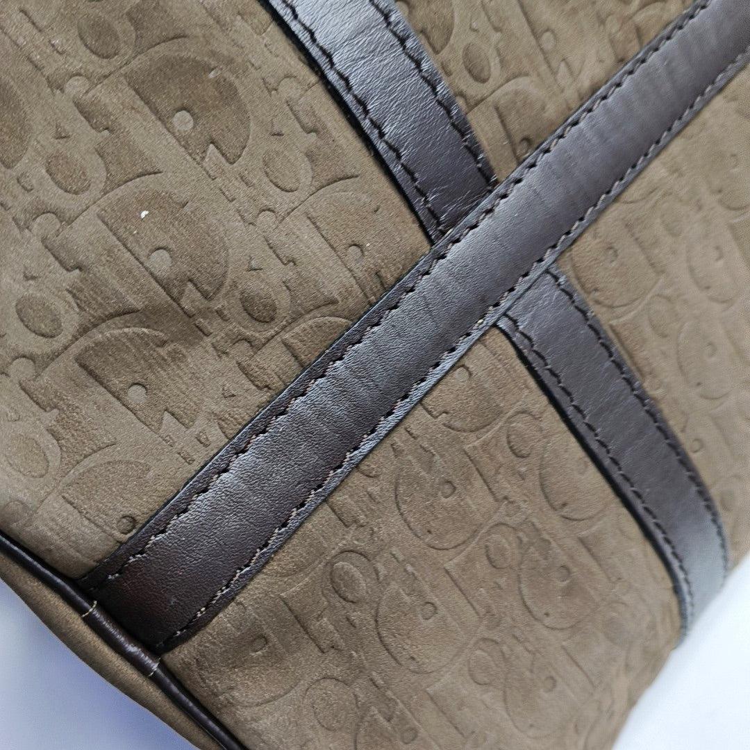 Dior Bowling Bag Brown Suede Monogram Black Handles 30cm en vente 10