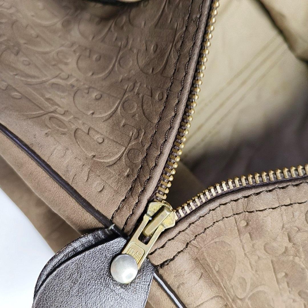 Dior Bowling Bag Brown Suede Monogram Black Handles 30cm en vente 12