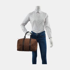 Dior Bowling Bag Brown Suede Monogram Black Handles 30cm