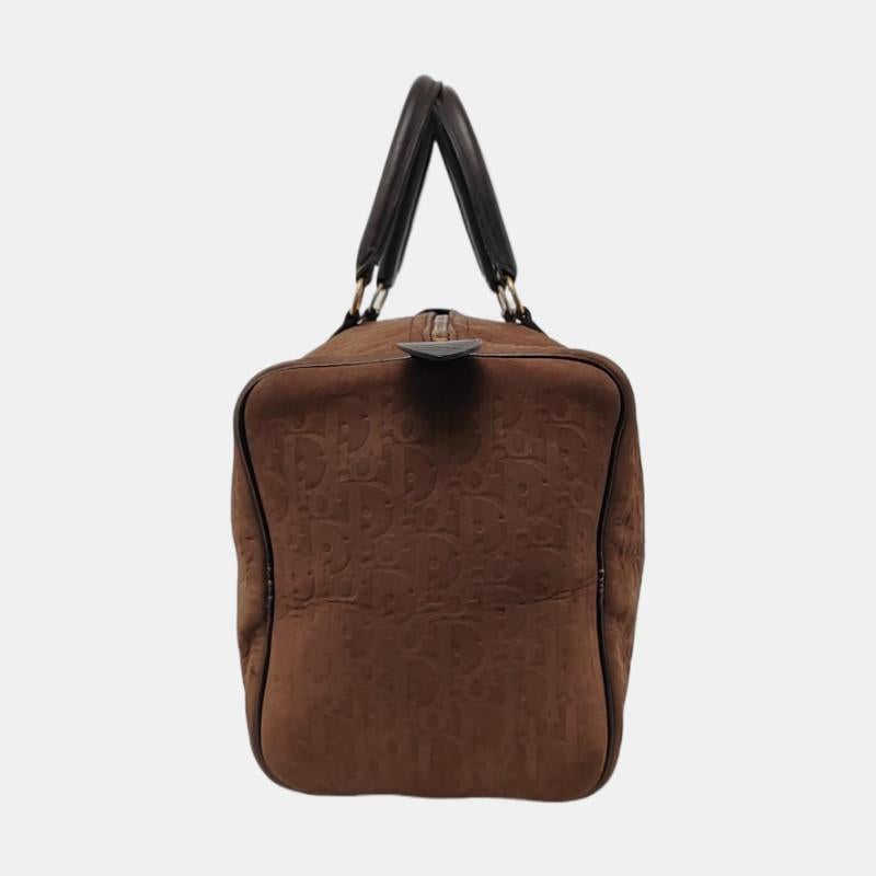 Marron Dior Bowling Bag Brown Suede Monogram Black Handles 30cm en vente