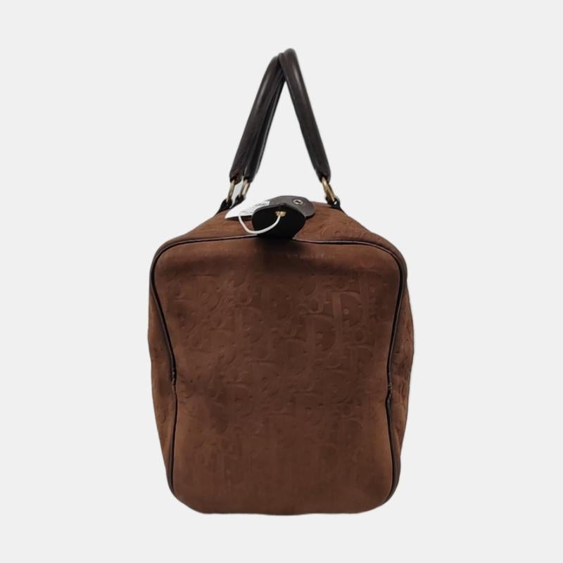 Dior Bowling Bag Brown Suede Monogram Black Handles 30cm Bon état - En vente à AUBERVILLIERS, FR