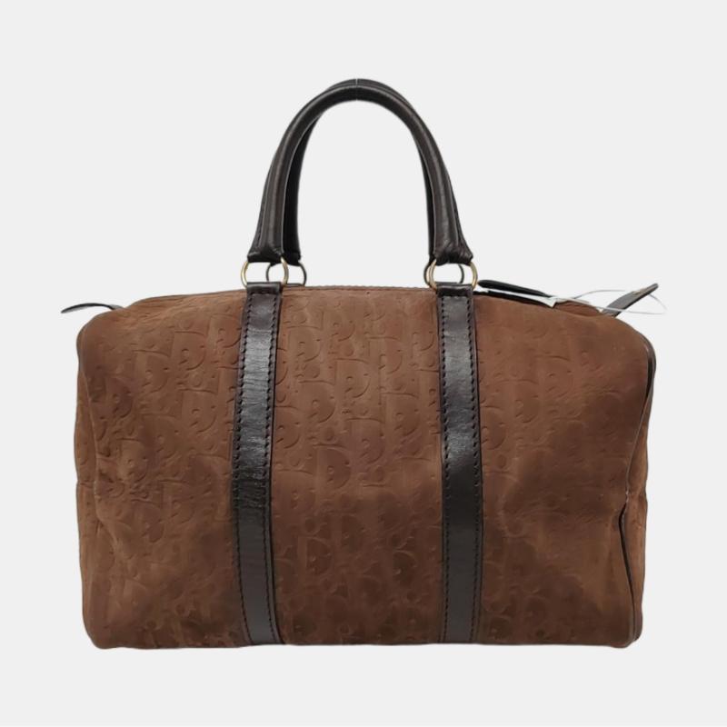 Dior Bowling Bag Brown Suede Monogram Black Handles 30cm Pour femmes en vente