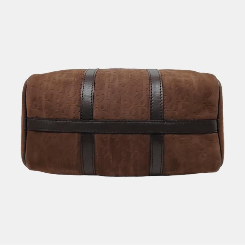 Dior Bowling Bag Brown Suede Monogram Black Handles 30cm en vente 1
