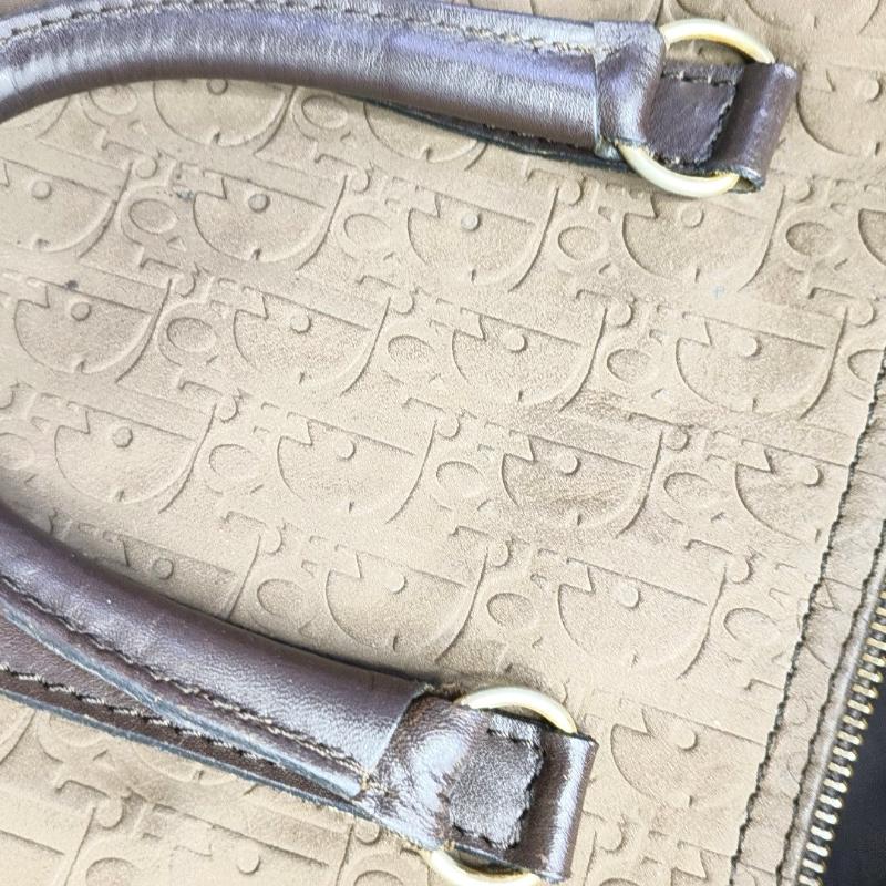 Dior Bowling Bag Brown Suede Monogram Black Handles 30cm en vente 3