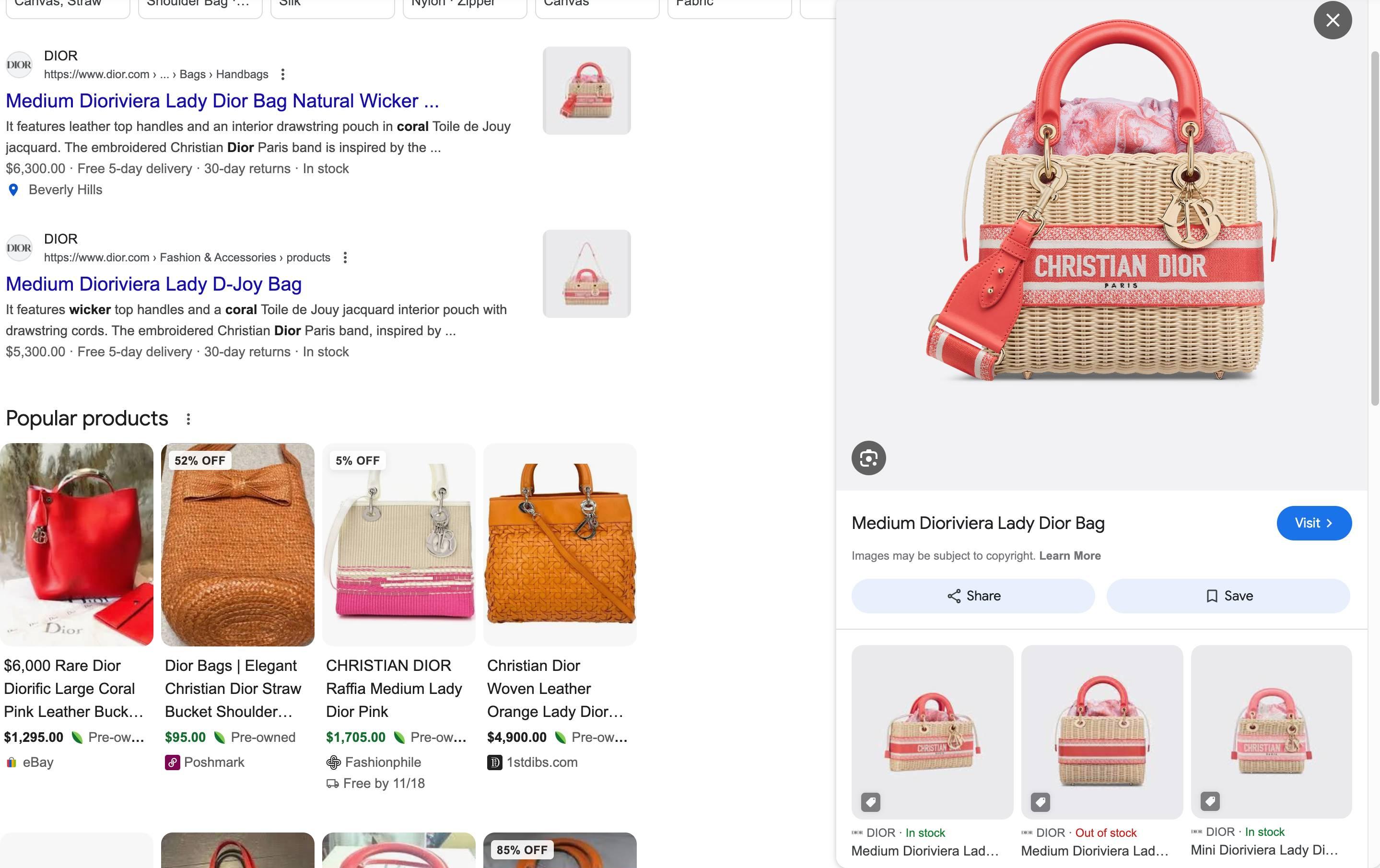Women's Dior Brand New Sold Out Diorviera Lady Dior Coral Medium Basket Crossbody Bag For Sale