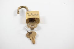 Dior Brass Gold Logo Padlock and Key Bag Lock Charm Set 1DR1026