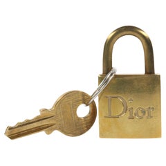 Dior Brass Gold Logo Padlock and Key Bag Lock Charm Set 1DR1026