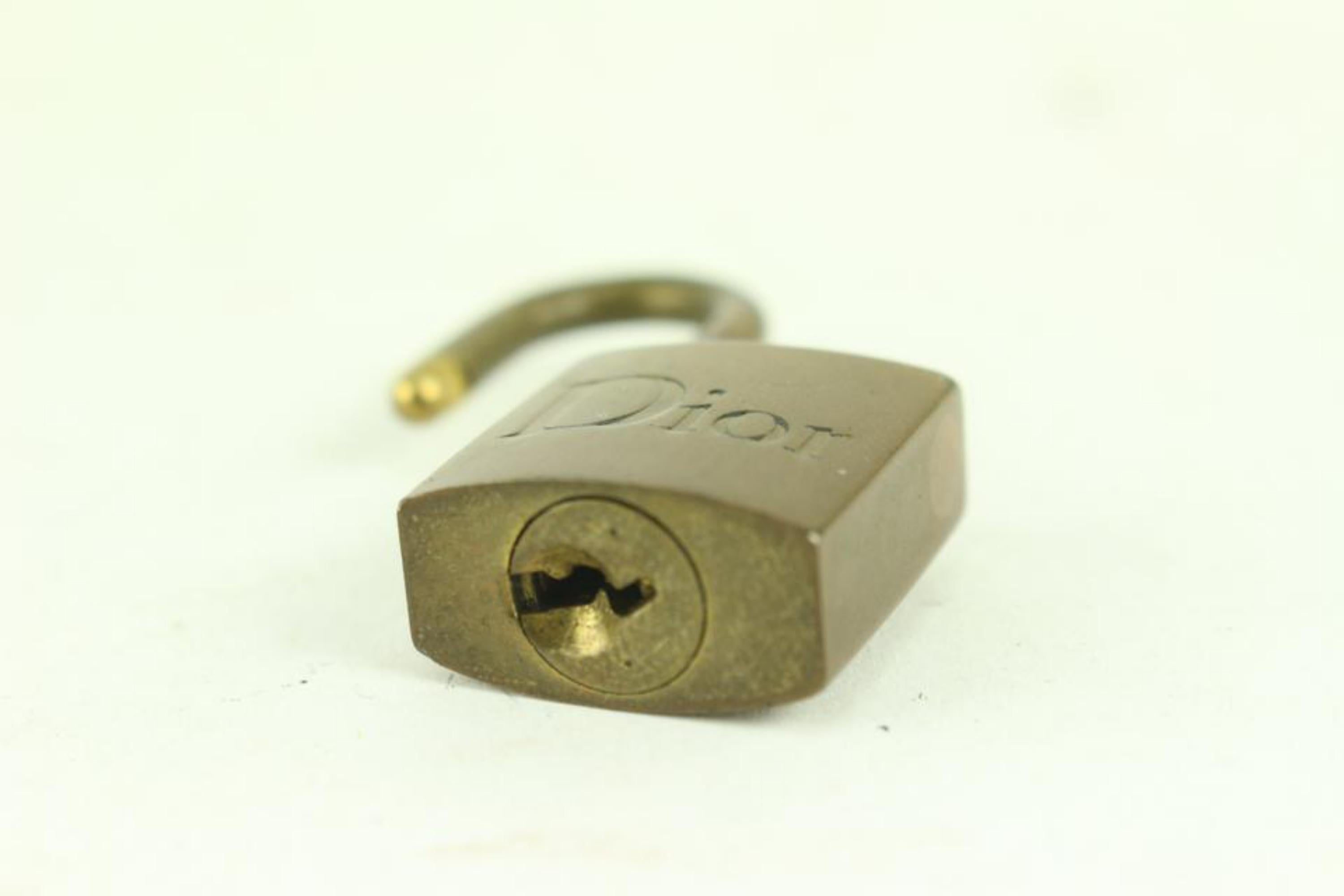 Brown Dior Brass Logo Lock and Key Padlock Key Bag Charm 4DR1028 For Sale