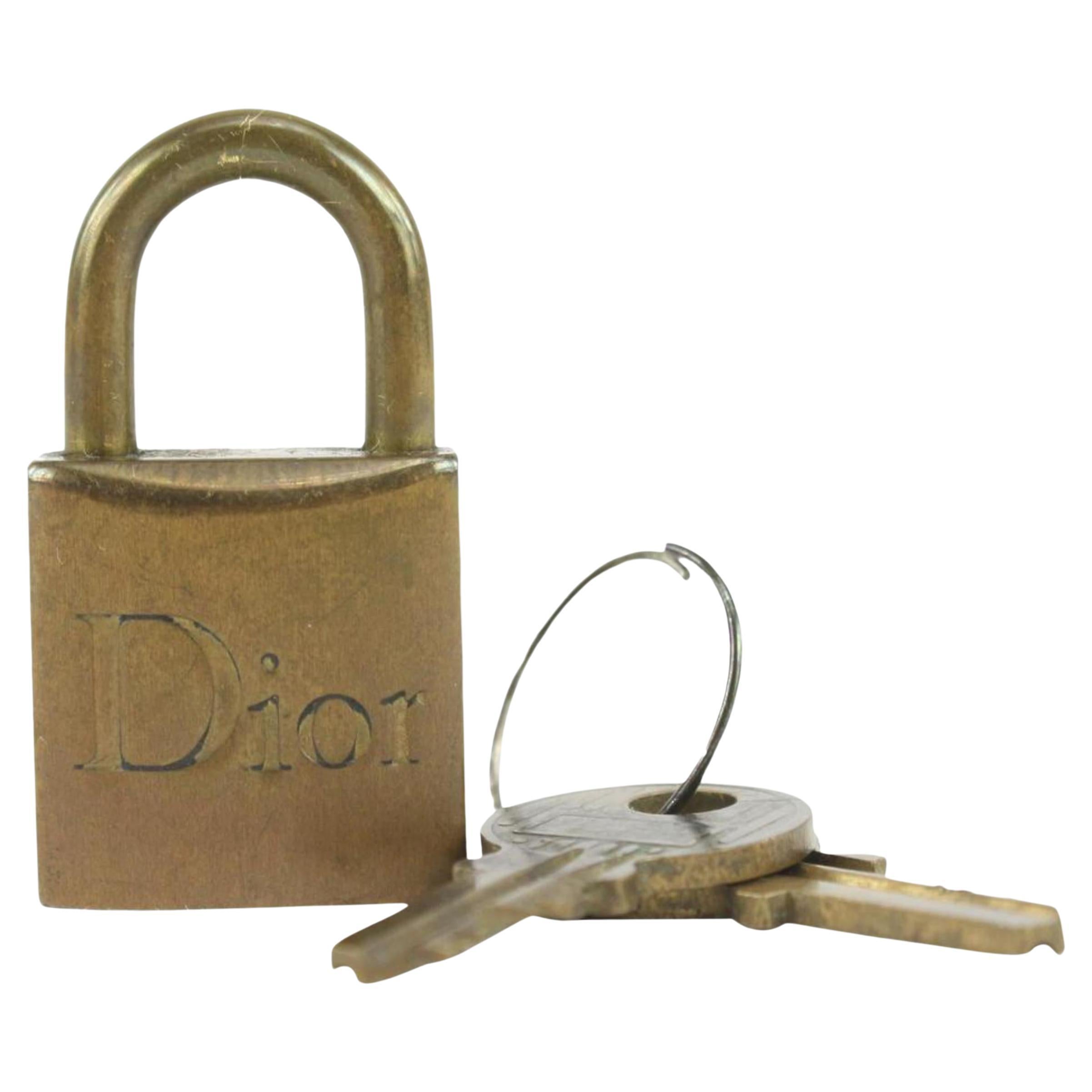 Dior Brass Logo Lock and Key Padlock Key Bag Charm 4DR1028 For Sale