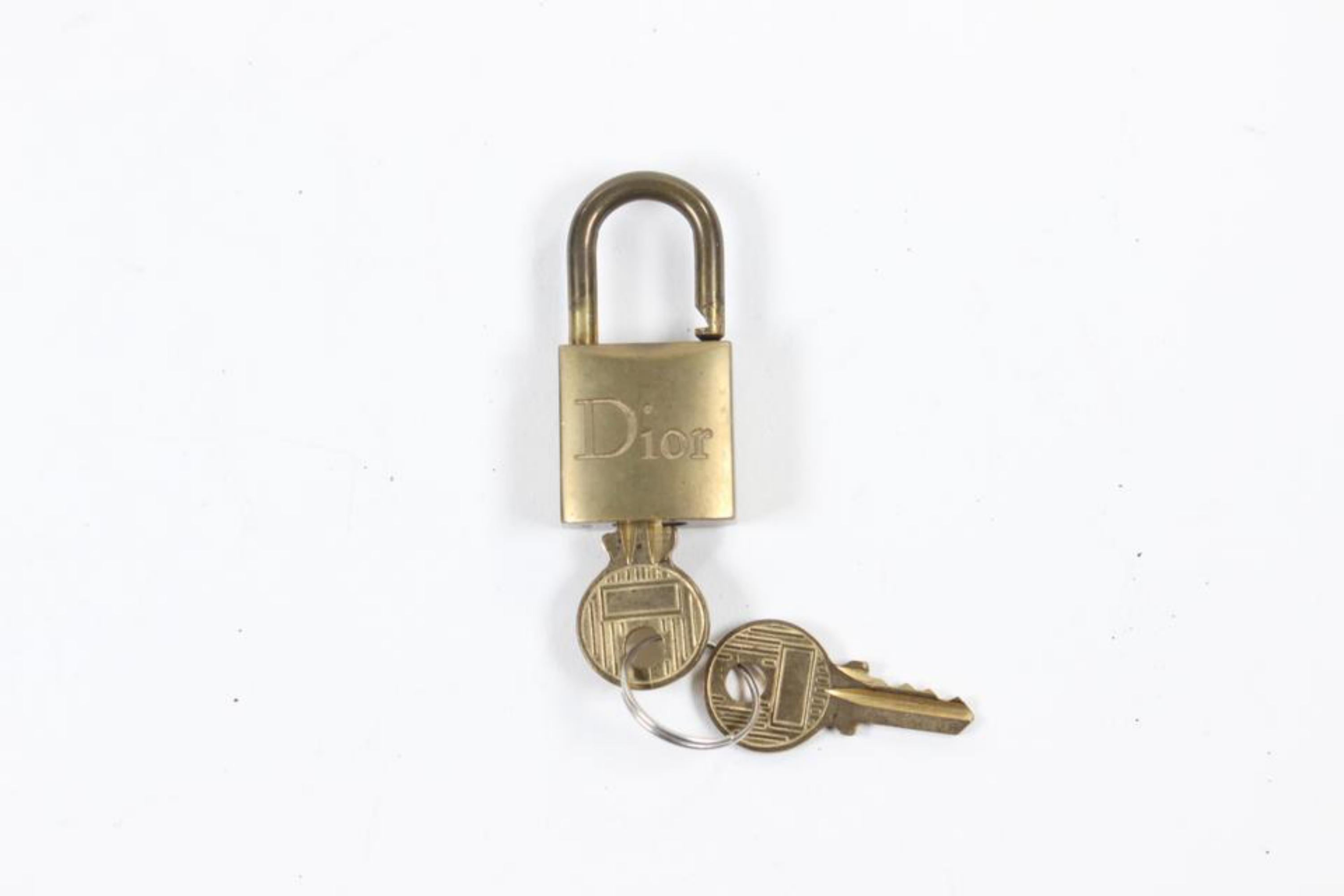 Dior Brass Logo Padlock and Key Bag Charm Lock Set 3DR1104 In Good Condition For Sale In Dix hills, NY