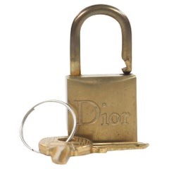 Vintage Dior Brass Logo Padlock and Key Bag Charm Lock Set 3DR1104