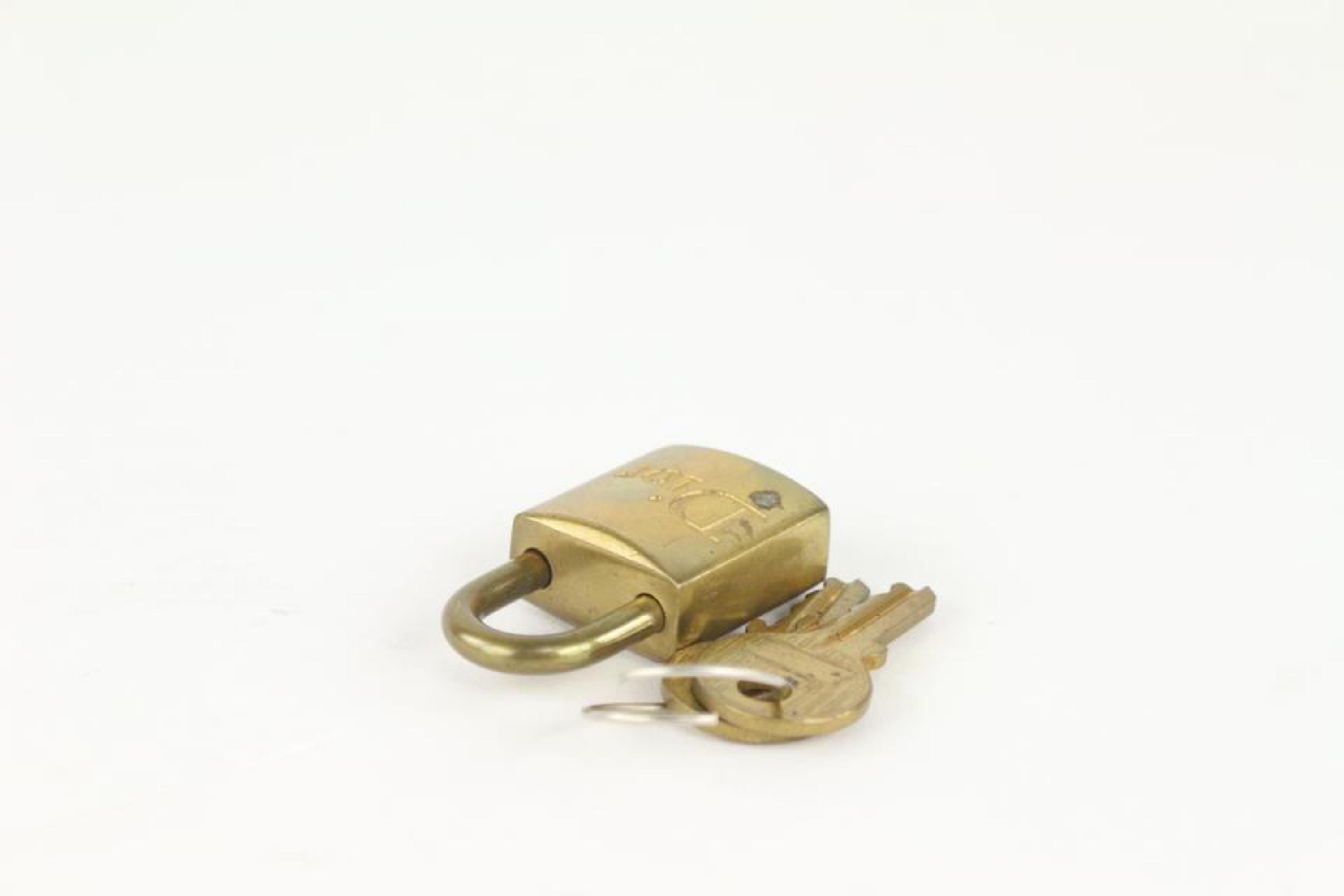 Dior Brass Logo Padlock and Key Lock Bag Charm Cadena 1DR1028 In Fair Condition For Sale In Dix hills, NY