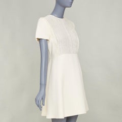 DIOR Bridal ivory wool silk crepe lace bib cocktail dress FR38 M