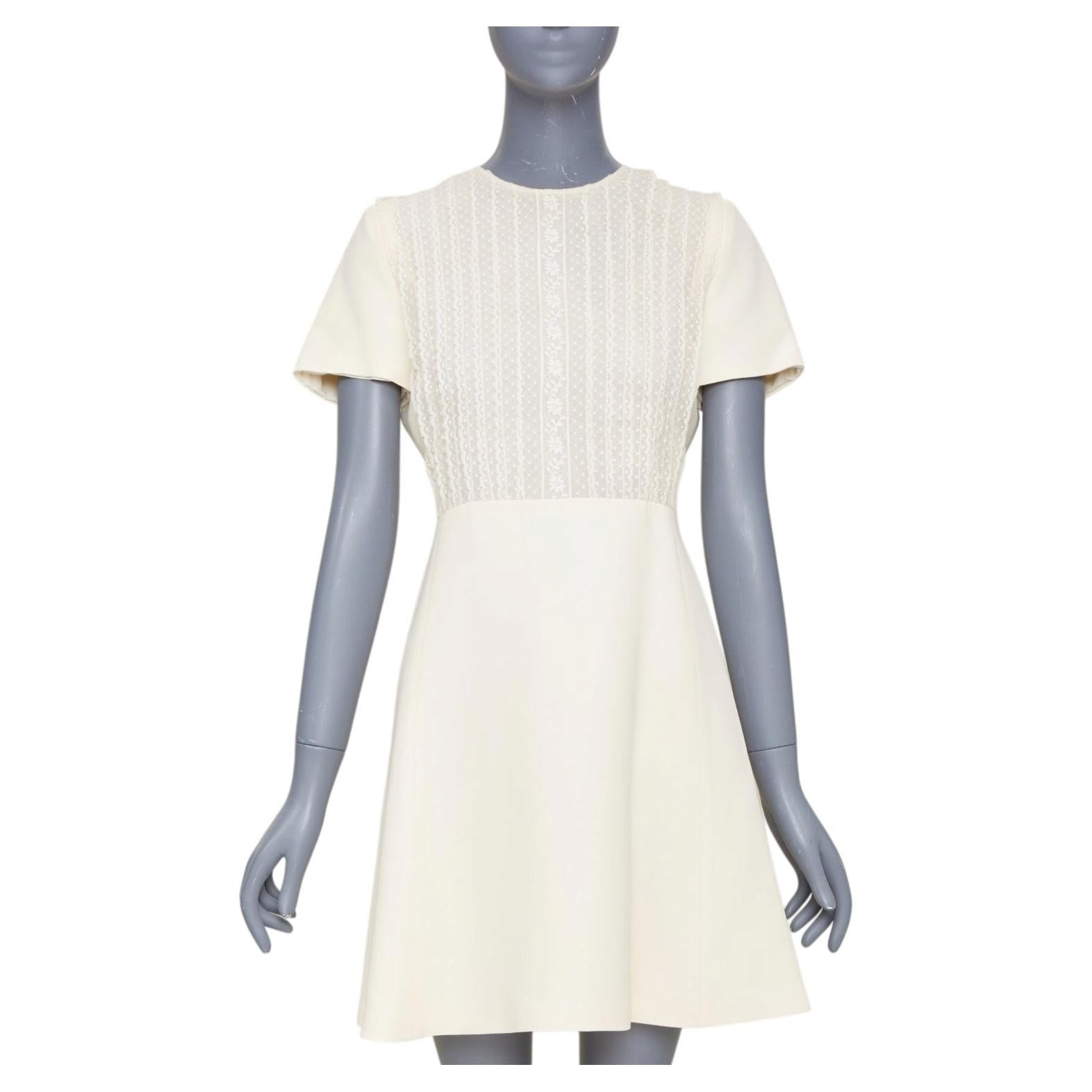 DIOR Bridal ivory wool silk crepe lace bib cocktail dress FR38 M