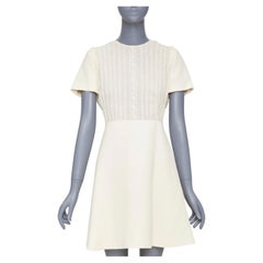 DIOR Bridal ivory wool silk crepe lace bib cocktail dress FR38 M