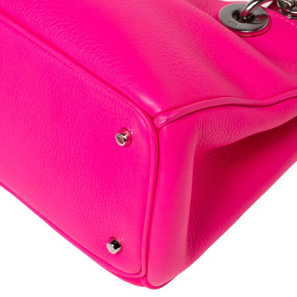 Dior Bright Pink Pebbled Leather Mini Diorissimo Tote In Good Condition In Dubai, Al Qouz 2