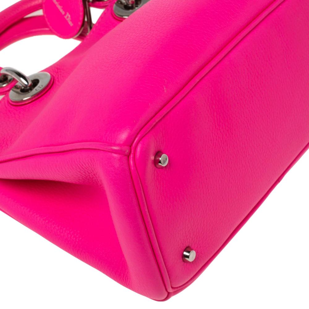 Dior Bright Pink Pebbled Leather Mini Diorissimo Tote 3