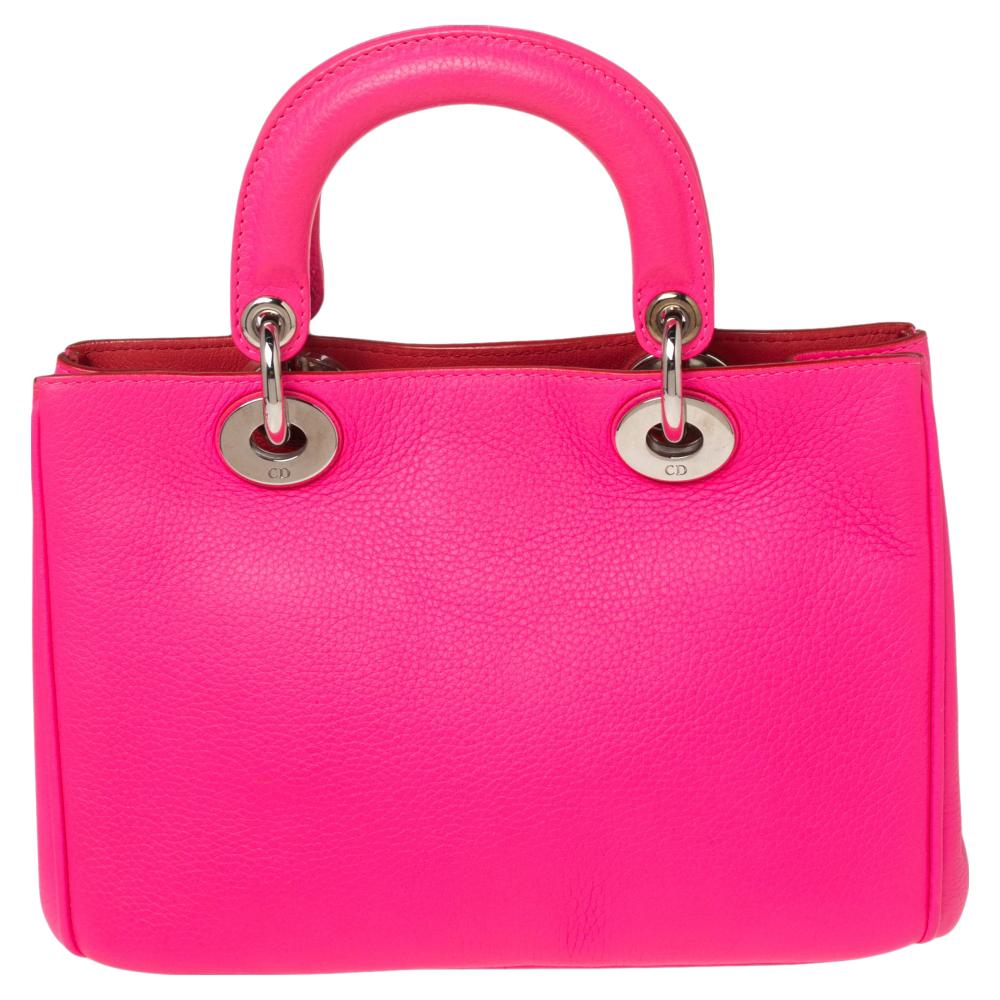 Dior Bright Pink Pebbled Leather Mini Diorissimo Tote 4