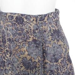 DIOR Brocart blue beige floral brocade denim knee skirt FR36 S