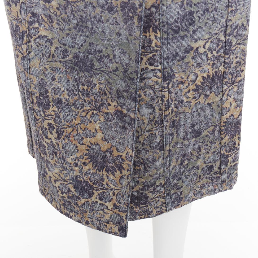 DIOR Brocart blue beige floral brocade denim knee skirt FR36 S For Sale 2