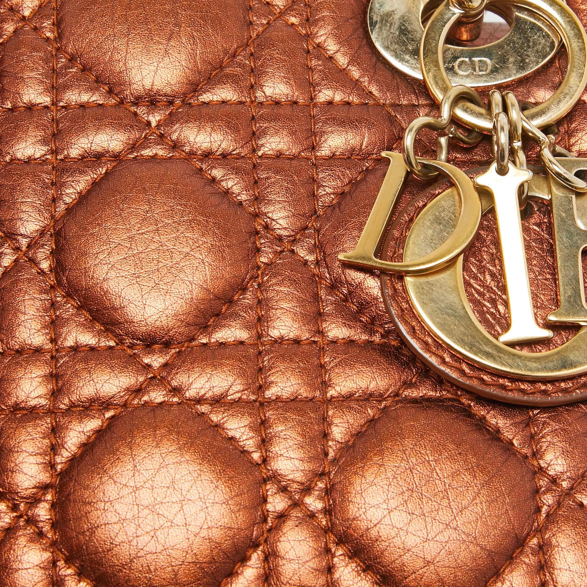 Dior Bronze Cannage Leather Mini Lady Dior Tote 15