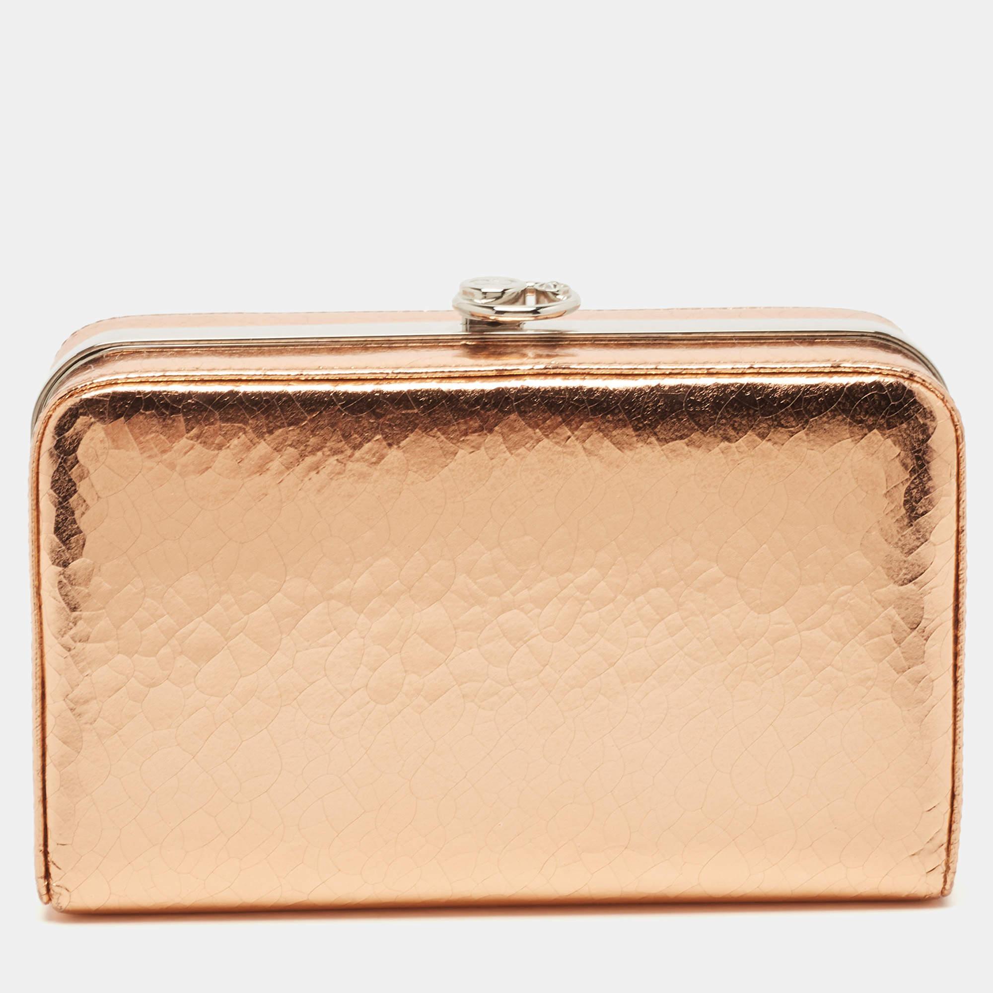 Women's Dior Bronze Foil Leather Frame Clutch For Sale