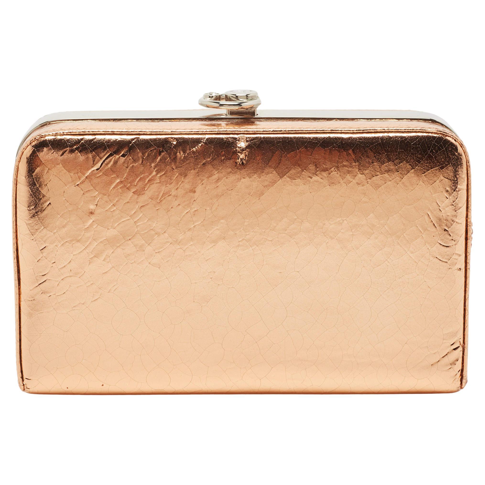 Dior Bronze Foil Leather Frame Clutch For Sale