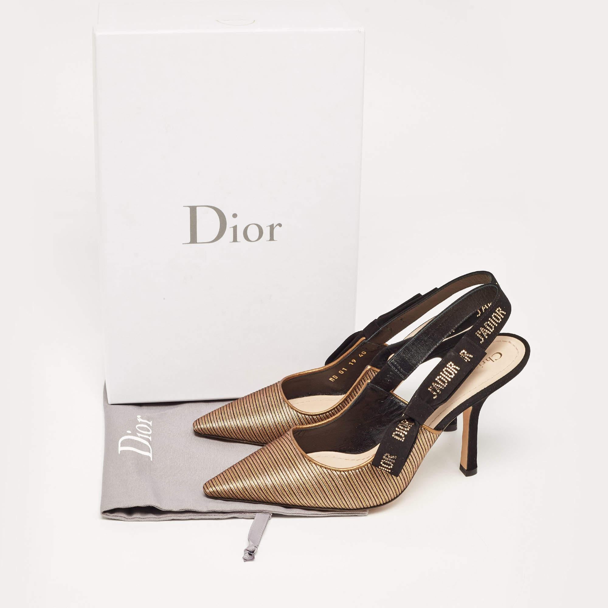 Dior Bronze Lurex Fabric J'adior Slingback Pumps Size 40 4