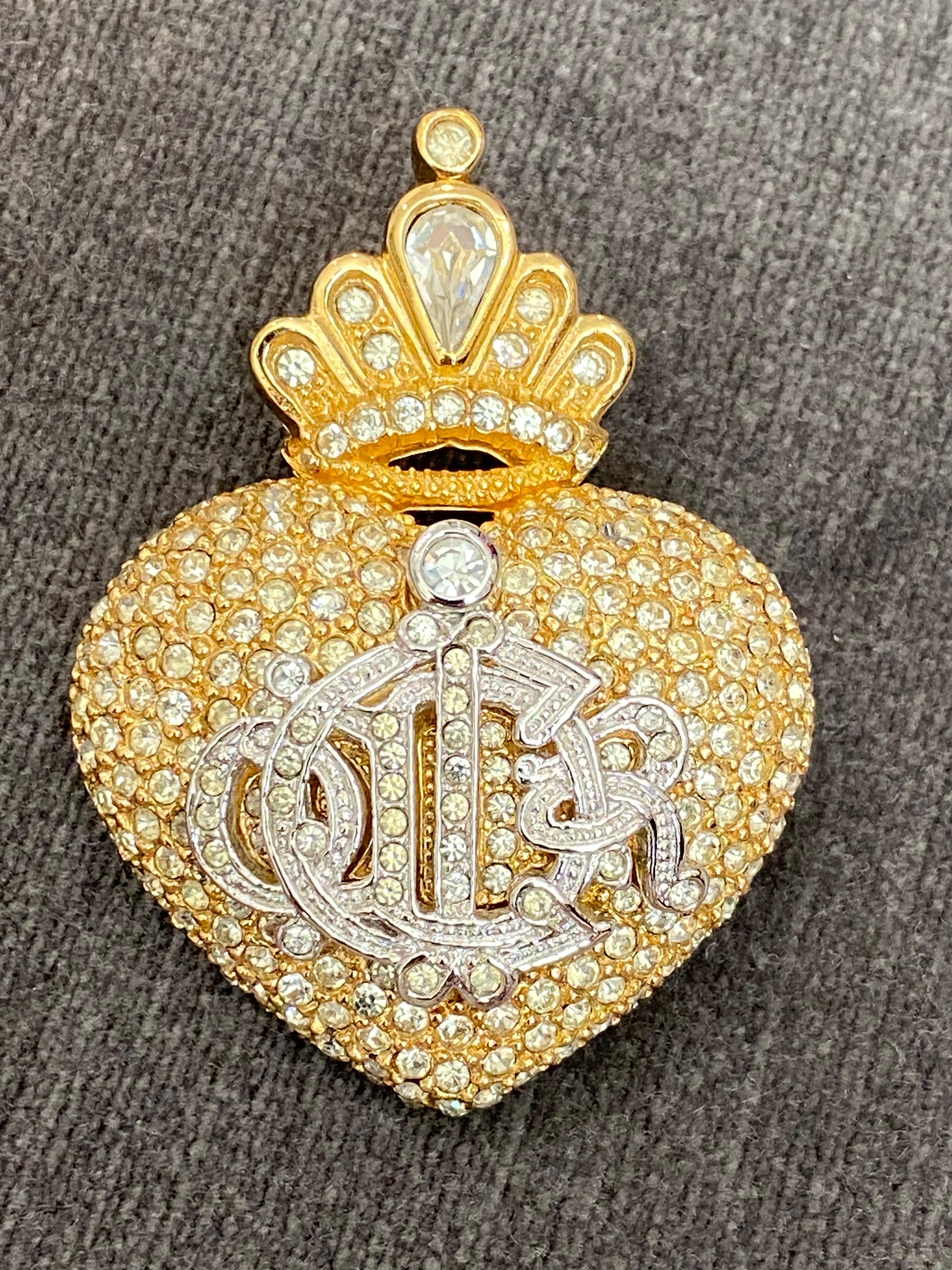 Dior Brooch Autumn 1992 Collection Rhinestone Heart Brooch by Henkel & Grosse' In Excellent Condition In New York, NY