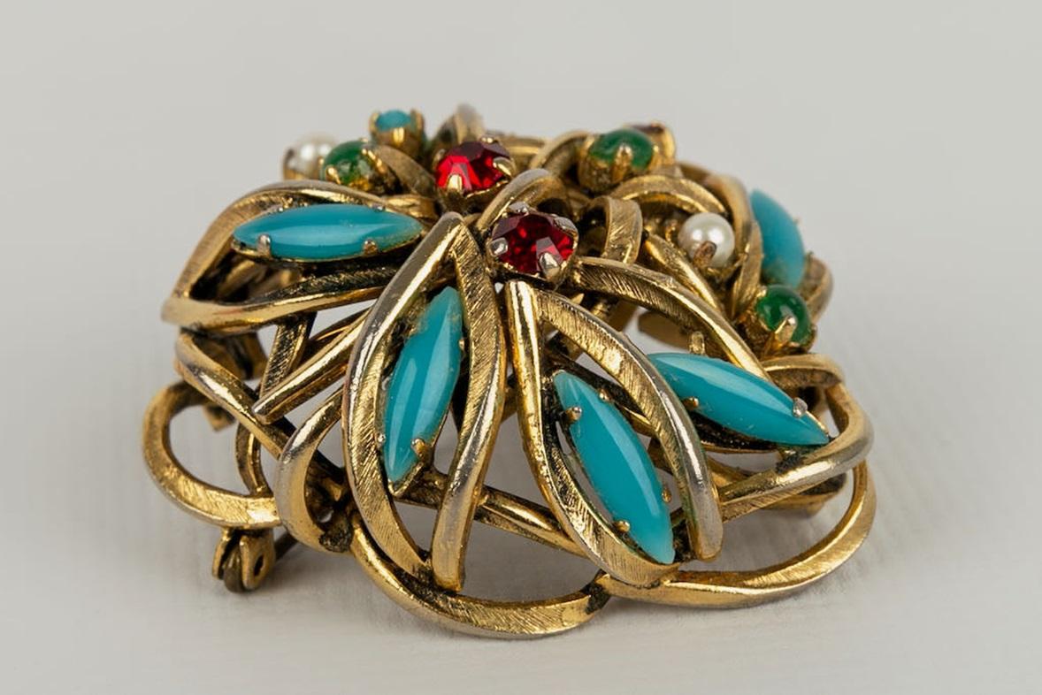 Dior Brooch in Gold Metal and Rhinestones, 1962 For Sale 1
