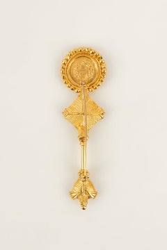 Dior Brooch in Gold-Plated Metal with Two Big Rhinestones