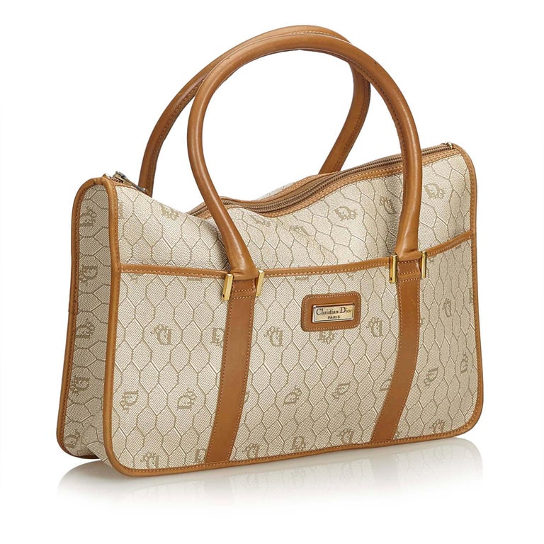 Dior Brown Beige Coated Canvas Fabric Handbag France For Sale