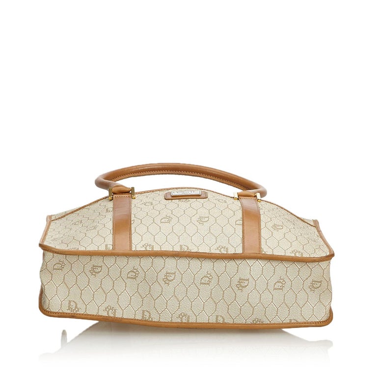 Dior Brown Beige Coated Canvas Fabric Handbag France For Sale