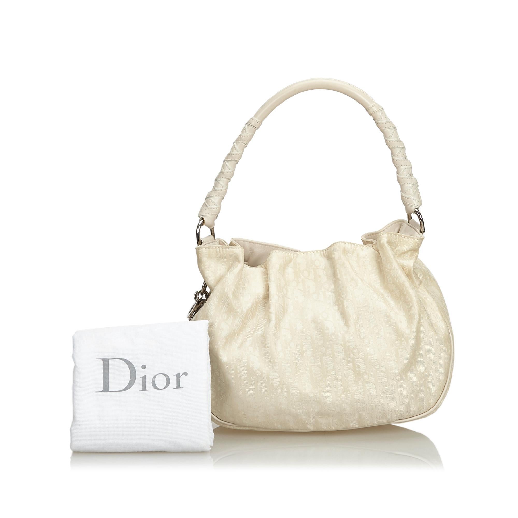 Dior Brown Beige Jacquard Fabric Oblique Handbag France w/ Dust Bag 3