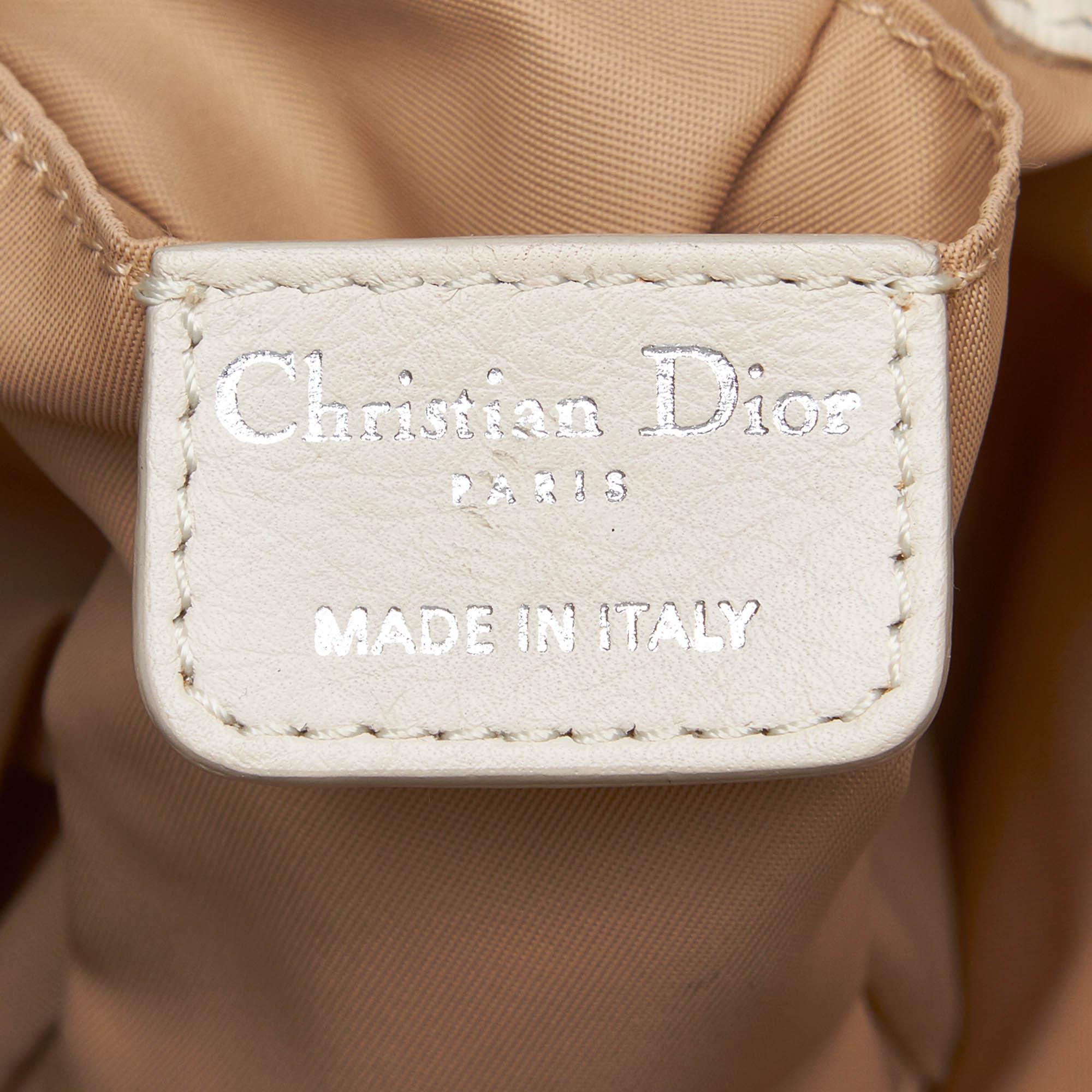 Dior Brown Beige Jacquard Fabric Oblique Handbag France w/ Dust Bag In Good Condition In Orlando, FL