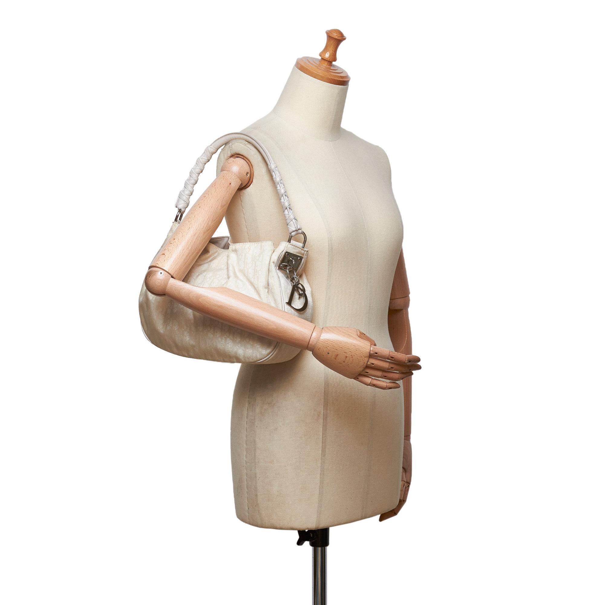Dior Brown Beige Jacquard Fabric Oblique Handbag France w/ Dust Bag 2