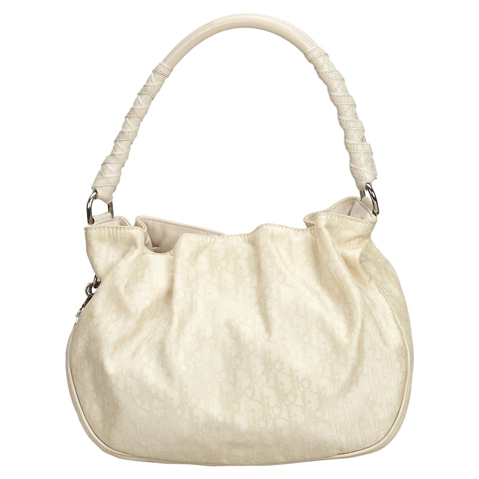 Dior Brown Beige Jacquard Fabric Oblique Handbag France w/ Dust Bag