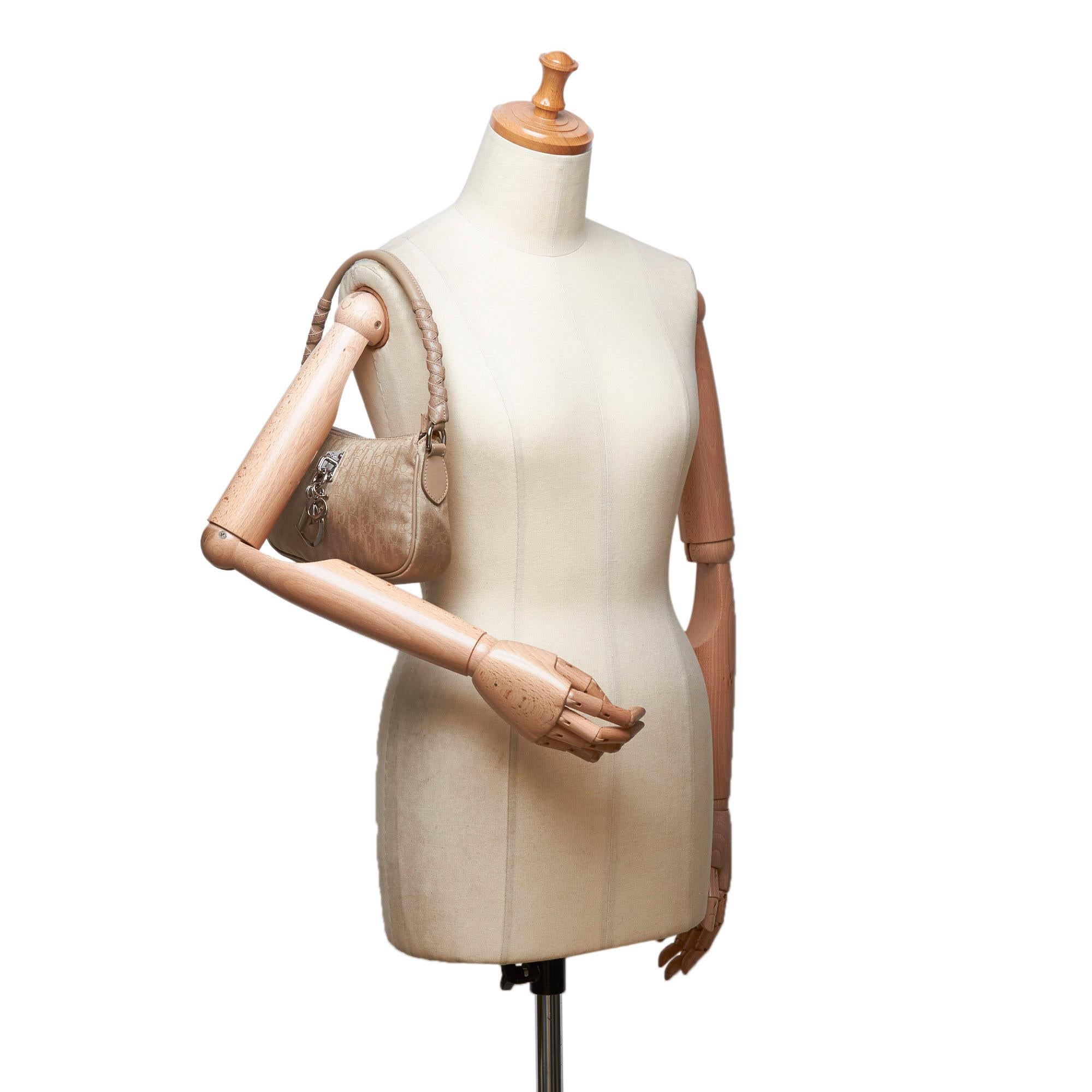 Dior Brown Beige Nylon Fabric Oblique Lovely Baguette Italy w/ Dust Bag 6