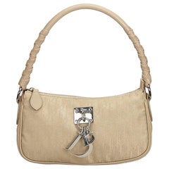 Dior Brown Beige Nylon Fabric Oblique Lovely Baguette Italy w/ Dust Bag