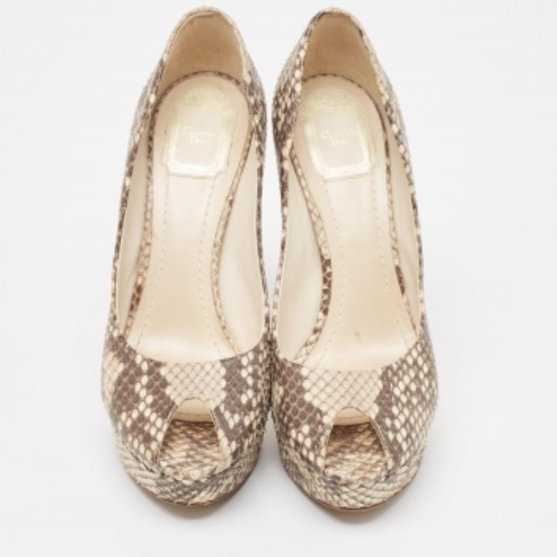 Dior Braun/Beige Python Miss Dior Pumps Größe 40.5 im Zustand „Gut“ im Angebot in Dubai, Al Qouz 2