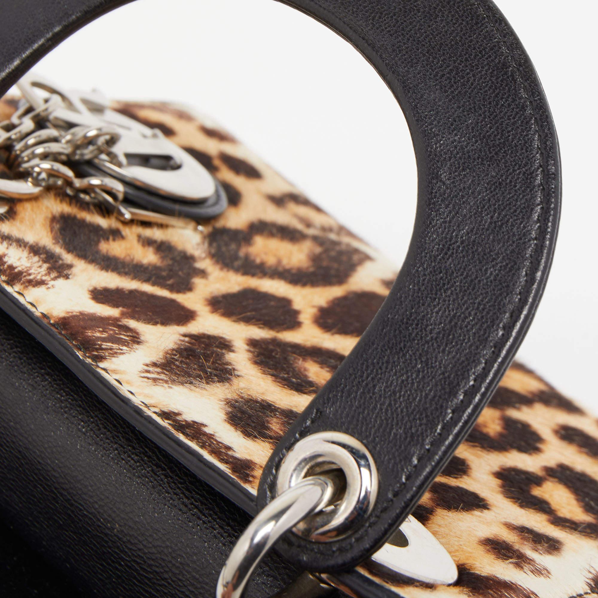 Dior Brown/Black Fourre-tout Mini Lady Dior en cuir et poils de veau imprimé léopard 7