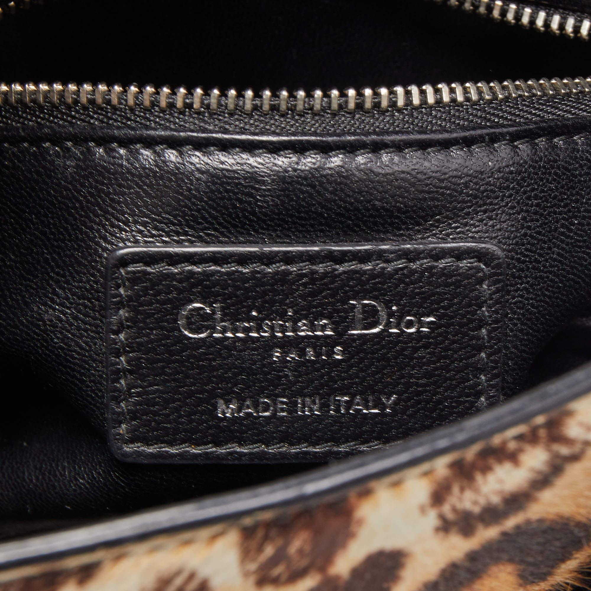 Dior Brown/Black Fourre-tout Mini Lady Dior en cuir et poils de veau imprimé léopard 10