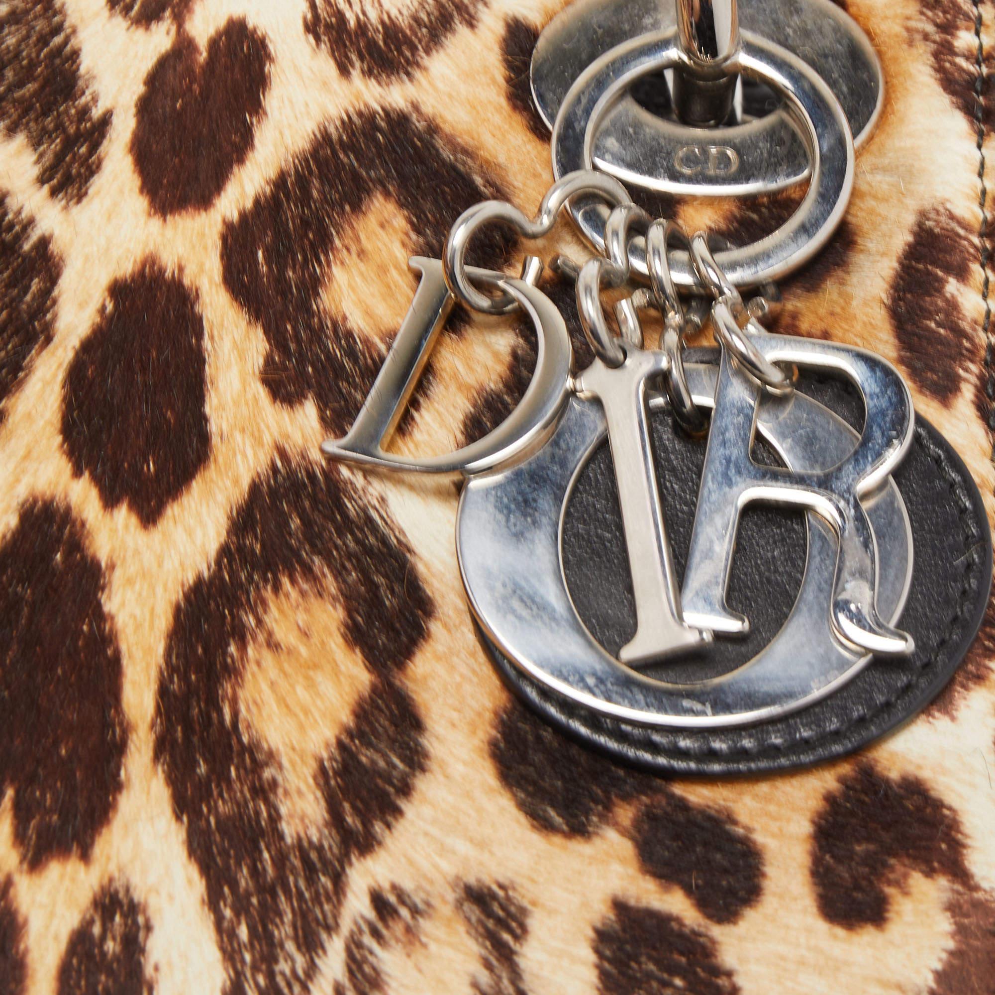 Dior Brown/Black Fourre-tout Mini Lady Dior en cuir et poils de veau imprimé léopard 2