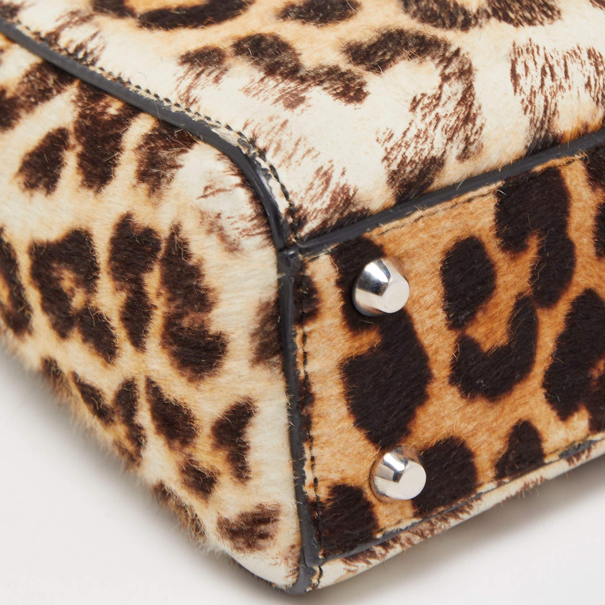 Dior Brown/Black Fourre-tout Mini Lady Dior en cuir et poils de veau imprimé léopard 4