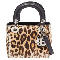 Dior Brown/Black Leopard Print Calfhair and Leather Mini Lady Dior Tote