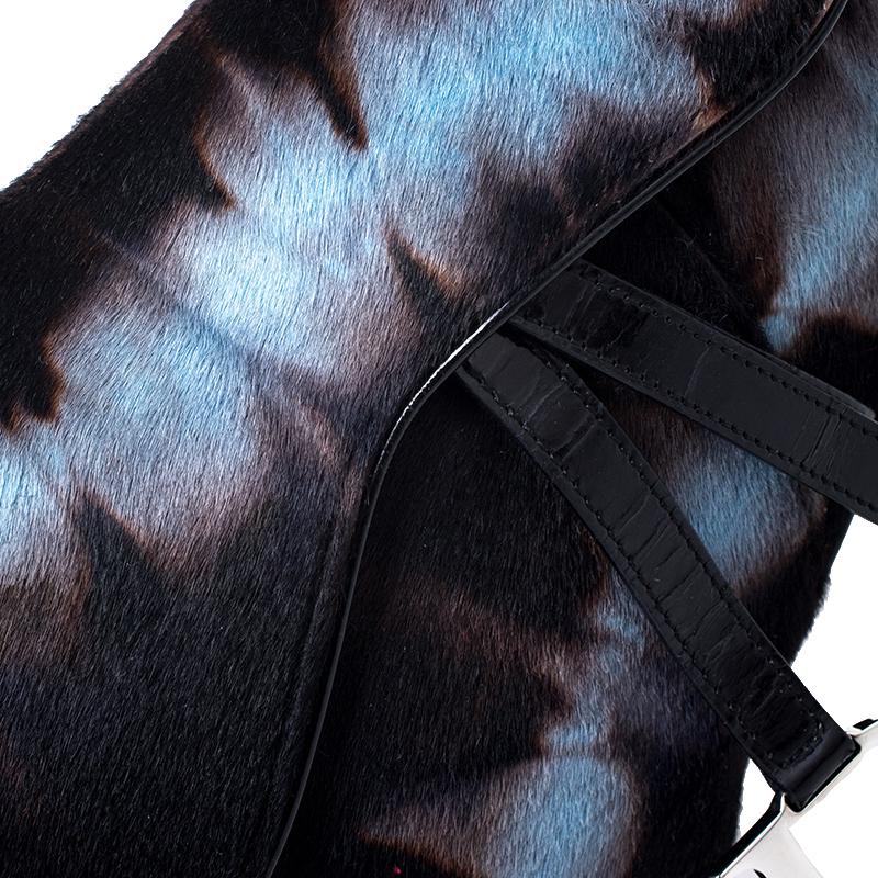 Black Dior Brown/Blue Pony Hair Saddle Bag