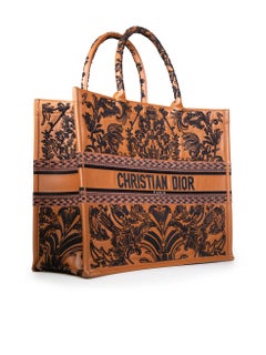 Dior Brown Calfskin Cornely Effect Embroidered Large Book Tote