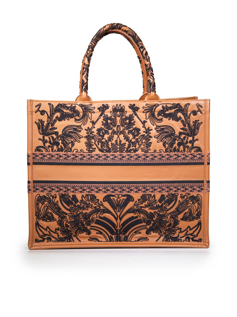 Dior Brown Calfskin Cornely Effect Embroidered Large Book Tote In Good Condition In London, GB