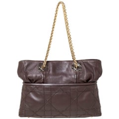 Dior Brown Cannage Leather Granville Chain Link Tote